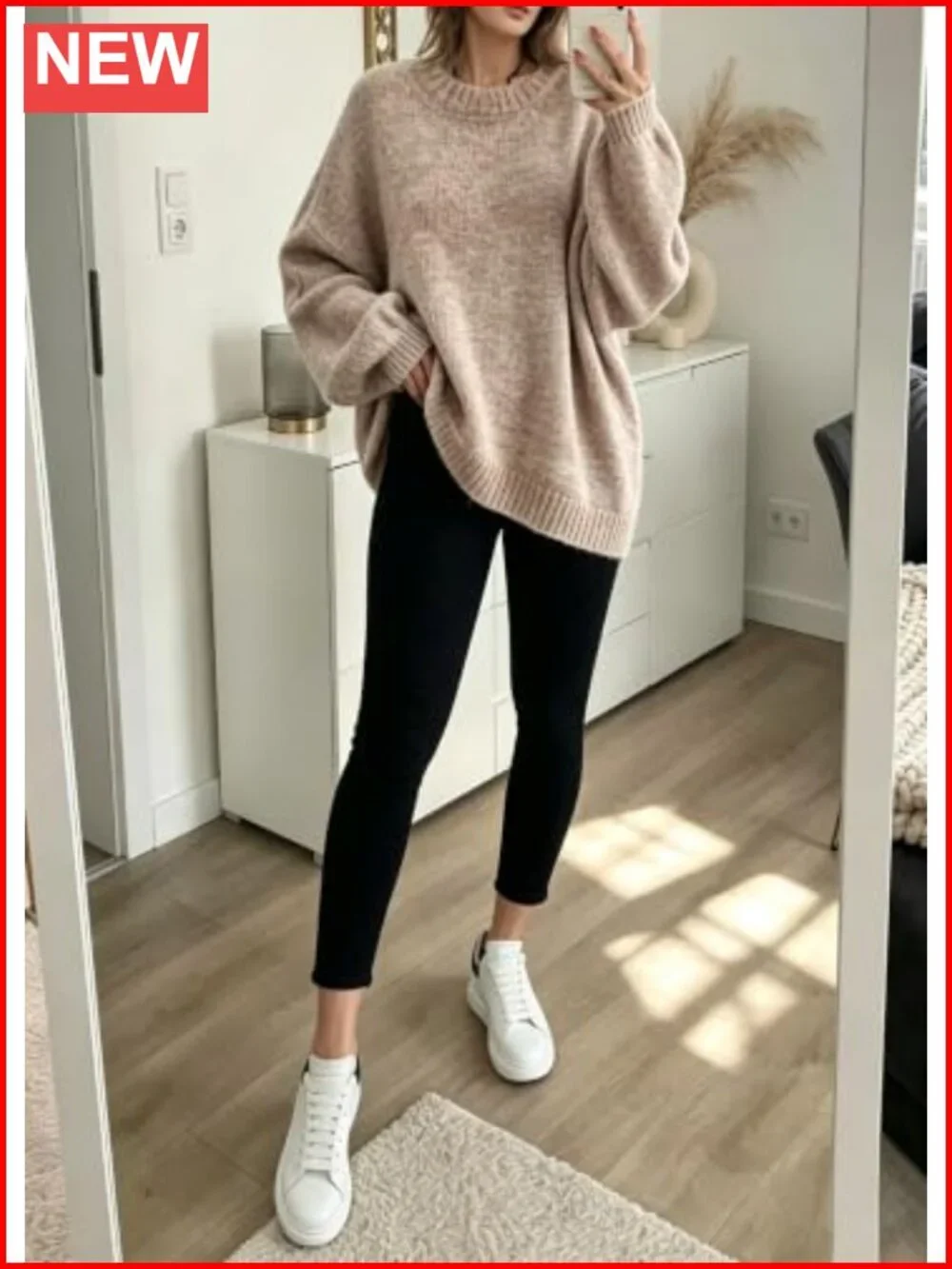 Oversized Crewneck Pullover Sweater Long Sleeve Loose Fit Casual Top